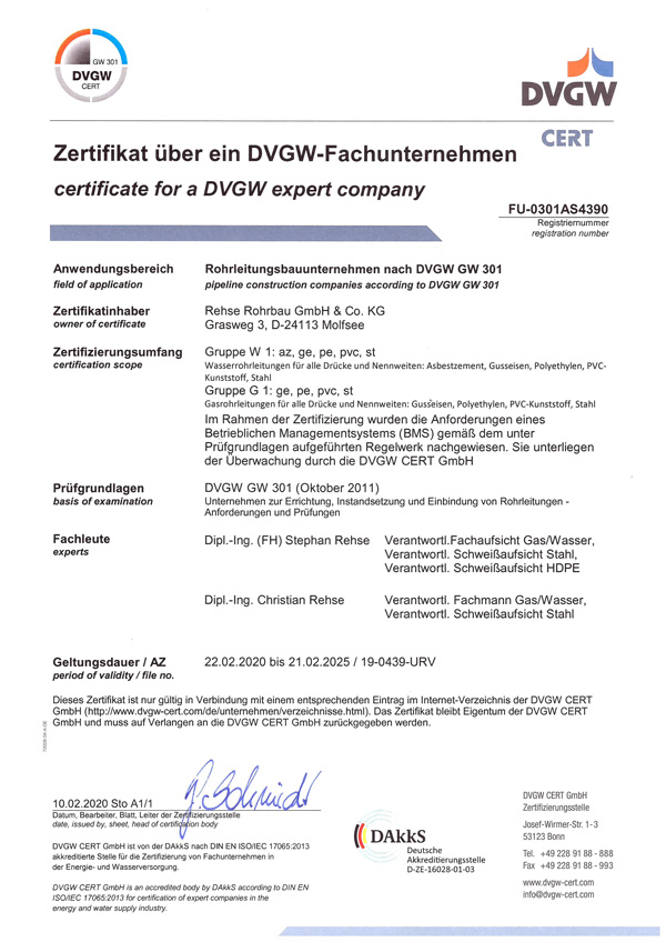 DVGW-Zertifikat GW 301